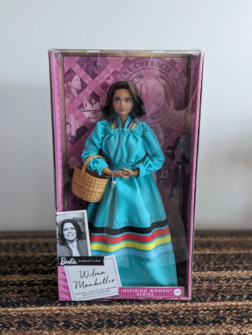 Barbie Inspiring Women Doll Wilma Mankiller Collectible Turquoise Dress